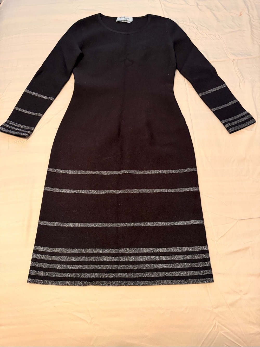 Vintage Yves Saint Laurent YSL Black Wool/ Metallic Stripe Knit Dress